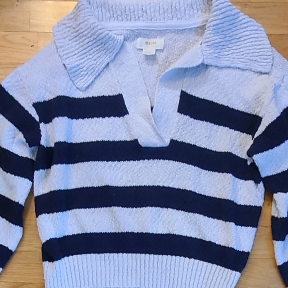 Anthropologie x MAEVEV-neck Polo Stripe Navy Sweater Medium Preppy Coastal - Picture 4 of 10